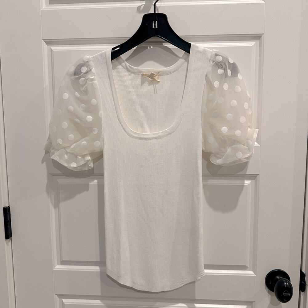 ENTRO Polka Dot Poof Sleeve Blouse Top